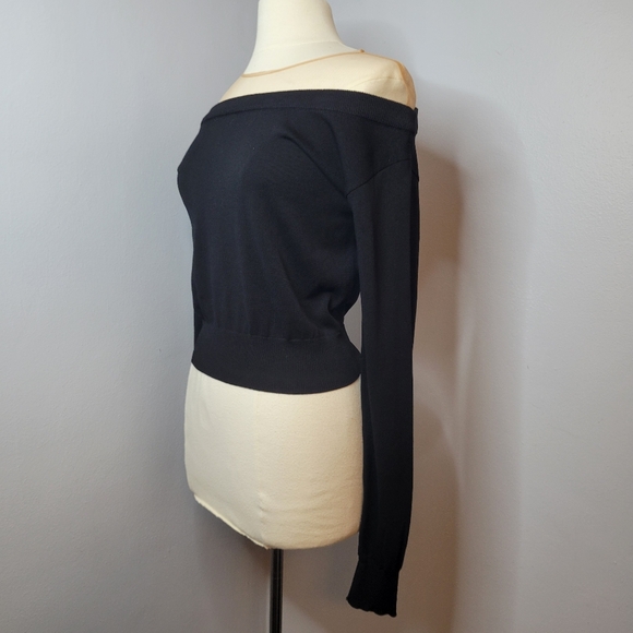 ENDLESS ROSE Women Small Black Viscose Off-The-Shoulder Sweater Sheer Pink Top - Picture 2 of 9